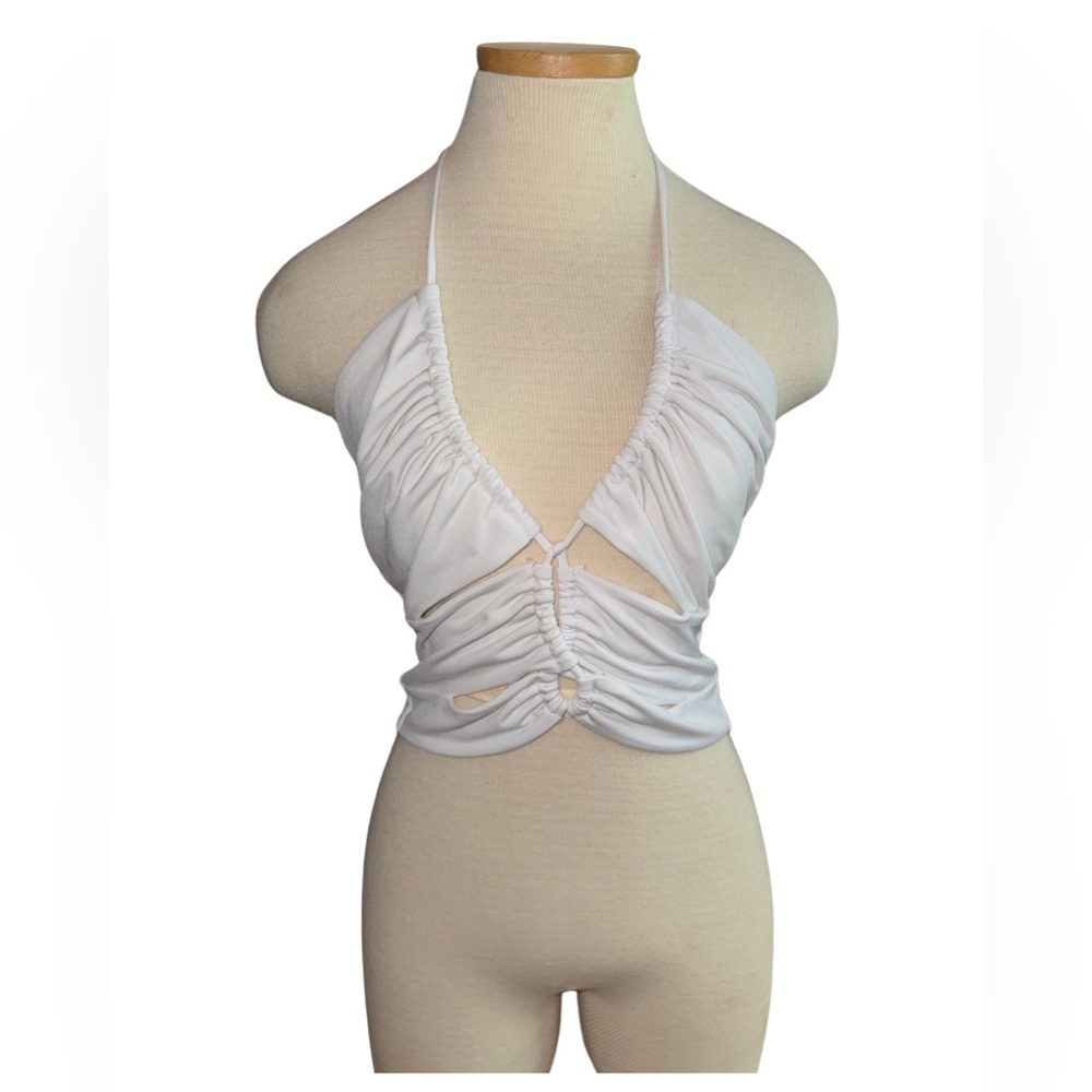 Forever 21 White Ruched Halter Top Size Large